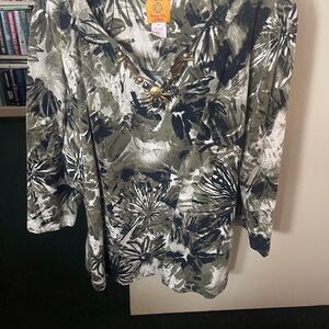 Tropical Escape Olive and Black Patterned Blouse